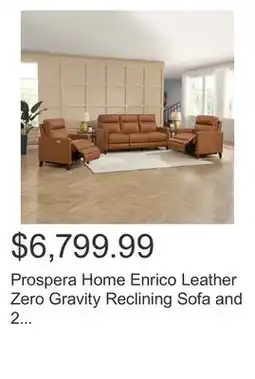 Costco Prospera Home Enrico Leather Zero Gravity Reclining Sofa and 2 Chairs with Power Headrest offer