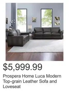 Costco Prospera Home Luca Modern Top-grain Leather Sofa and Loveseat offer