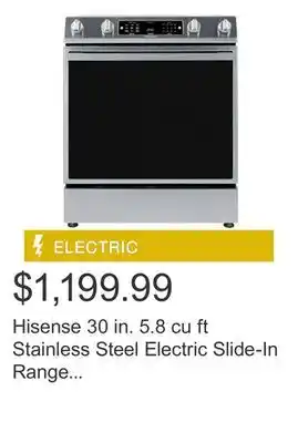 Costco Hisense 30 in. 5.8 cu ft Stainless Steel Electric Slide-In Range with Air Fry and True Convection offer