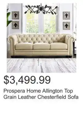 Costco Prospera Home Allington Top Grain Leather Chesterfield Sofa offer