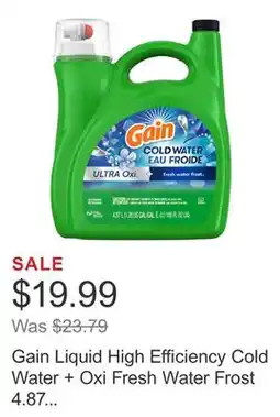 Costco Gain Liquid High Efficiency Cold Water + Oxi Fresh Water Frost 4.87 L 121 Loads offer