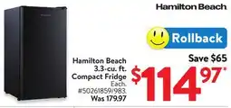 Walmart Hamilton Beach 3.3-cu. ft. Compact Fridge offer