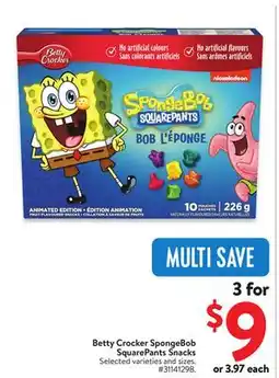 Walmart Betty Crocker SpongeBob SquarePants Snacks offer