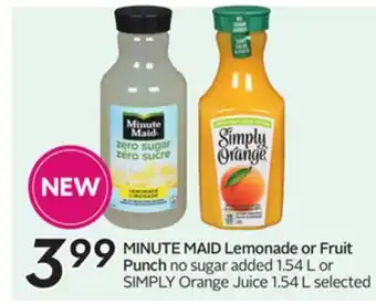 Sobeys MINUTE MAID Lemonade or Fruit Punch no sugar offer