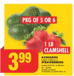No Frills AVOCADOS, PKG OF 5 OR 6 or STRAWBERRIES, 1 LB CLAMSHELL offer