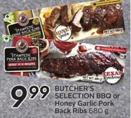 Sobeys BUTCHER'S SELECTION BBQ or Honey Garlic Pork Back Ribs offer
