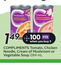 Sobeys COMPLIMENTS Tomato, Chicken Noodle, Cream of Mushroom or Vegetable Soup offer