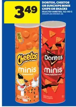 Real Canadian Superstore DORITOS, CHEETOS OR SUNCHIPS MINIS CHIPS OR SNACKS, 102-145 G offer