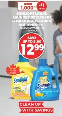 Real Canadian Superstore SUNLIGHT LIQUID LAUNDRY DETERGENT 4 L OR SNUGGLE FABRIC SOFTENER 3.41 L offer