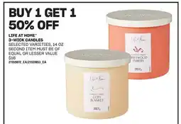 Loblaws LIFE AT HOME 3-WICK CANDLES, 14 OZ offer