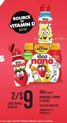 Loblaws IÖGO NANÖ DRINKABLE YOGURT, 6 x 93 ML offer