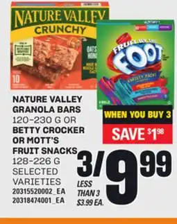Loblaws NATURE VALLEY GRANOLA BARS, 120-230 G OR BETTY CROCKER OR MOTT'S FRUIT SNACKS, 128-226 G offer