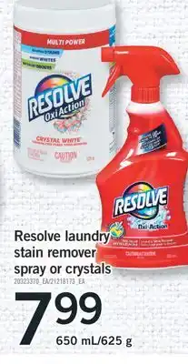 Fortinos Resolve laundry stain remover spray or crystals offer