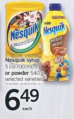 Fortinos Nesquik syrup 510/700 mL or powder 540 g offer