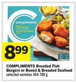 Foodland COMPLIMENTS Breaded Fish Burgers or Boxed & Breaded Seafood offer