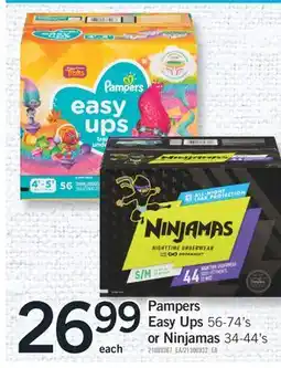 Fortinos Pampers Easy Ups 56-74's or Ninjamas 34-44's offer