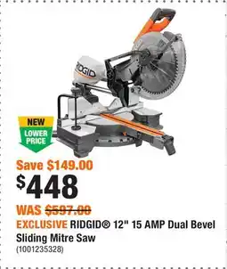 Home Depot EXCLUSIVE RIDGID 12 15 AMP Dual Bevel Sliding Mitre Saw offer