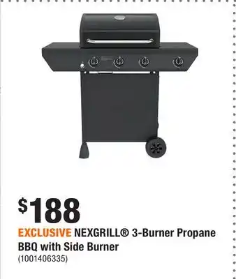 Home Depot EXCLUSIVE NEXGRILL 3-Burner Propane BBQ with Side Burner offer