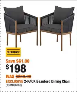 Home Depot EXCLUSIVE 2-PACK Beauford Dining Chair offer