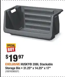 Home Depot EXCLUSIVE HUSKY 208L Stackable Storage Bin • 31.25 x 14.25 x 17 offer
