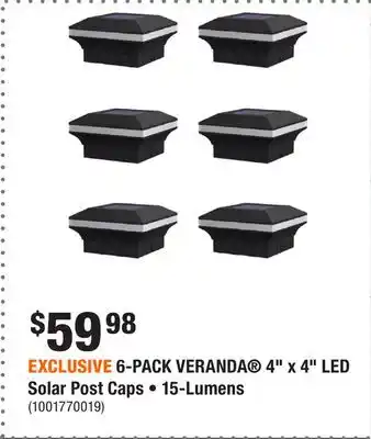 Home Depot EXCLUSIVE 6-PACK VERANDA 4 x 4 LED Solar Post Caps • 15-Lumens offer