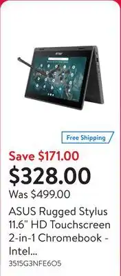 Walmart ASUS Rugged Stylus 11.6 HD Touchscreen 2-in-1 Chromebook - Intel N5100, 4GB, 32GB offer