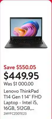 Walmart Lenovo ThinkPad T14 Gen 1 14 FHD Laptop - Intel i5, 16GB, 512GB, Win 10 Pro - Refurbished offer