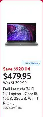 Walmart Dell Latitude 7410 14 Laptop - Core i5, 16GB, 256GB, Win 11 Pro - Refurbished offer