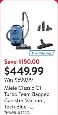 Walmart Miele Classic C1 Turbo Team Bagged Canister Vacuum, Tech Blue - Portable, Household offer