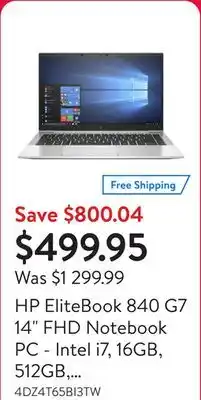 Walmart HP EliteBook 840 G7 14 FHD Notebook PC - Intel i7, 16GB, 512GB, Win 10 Pro - Refurbished offer