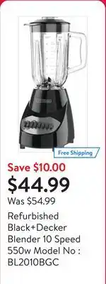 Walmart Refurbished Black+Decker Blender 10 Speed 550w Model No : BL2010BGC offer