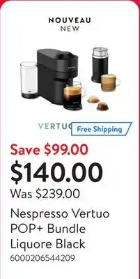 Walmart Nespresso Vertuo POP+ Bundle Liquore Black offer