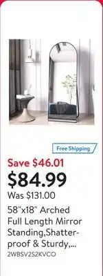 Walmart 58x18 Arched Full Length Mirror Standing,Shatter-proof & Sturdy, Black offer