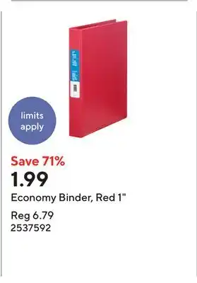 Staples Economy Binder, Red 1 offer