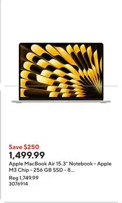 Staples Apple MacBook Air 15.3 Notebook - Apple M3 Chip - 256 GB SSD - 8 GB Unified Memory - Starlight - English offer