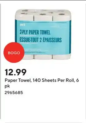 Staples Paper Towel, 140 Sheets Per Roll, 6 pk offer