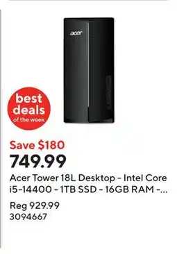 Staples Acer Tower 18L Desktop - Intel Core i5-14400 - 1TB SSD - 16GB RAM - Windows 11 offer