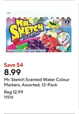 Staples Mr. Sketch Scented Water Colour Markers, Assorted, 12-Pack offer