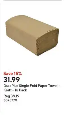 Staples DuraPlus Single Fold Paper Towel - Kraft - 16 Pack offer
