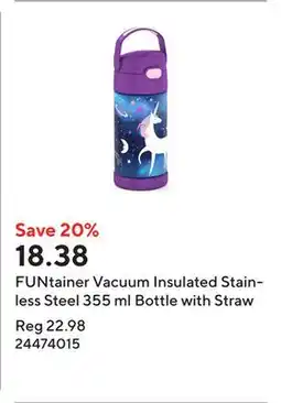 Staples FUNtainer Vacuum Insulated Stainless Steel 355 ml Bottle with Straw offer