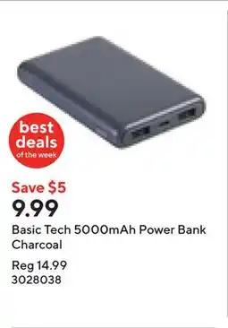 Staples Basic Tech 5000mAh Power Bank Charcoal offer