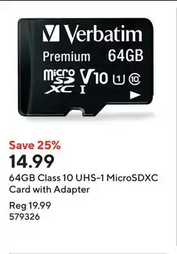 Staples 64GB Class 10 UHS-1 MicroSDXC Card with Adapter offer