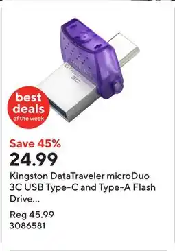 Staples Kingston DataTraveler microDuo 3C USB Type-C and Type-A Flash Drive - 128GB offer