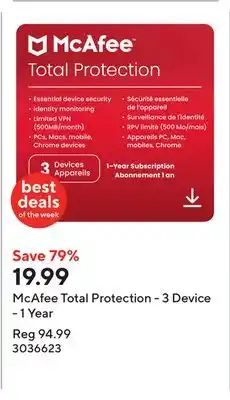 Staples McAfee Total Protection - 3 Device - 1 Year offer