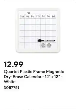 Staples Quartet Plastic Frame Magnetic Dry-Erase Calendar - 12 x 12 - White offer