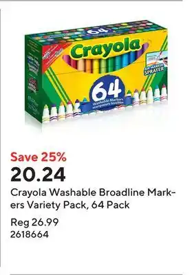 Staples Crayola Washable Broadline Markers Variety Pack, 64 Pack offer