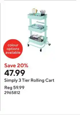 Staples Simply 3 Tier Rolling Cart offer