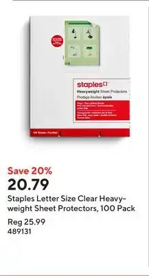 Staples Staples Letter Size Clear Heavyweight Sheet Protectors, 100 Pack offer
