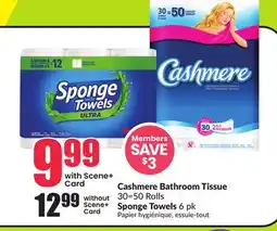Chalo FreshCo Cashmere Bathroom Tissue 30 = 50 Rolls Sponge Towels 6 pk offer