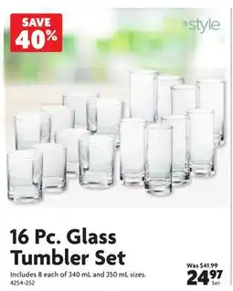 Home Hardware 16 Pc. Glass Tumbler Set offer